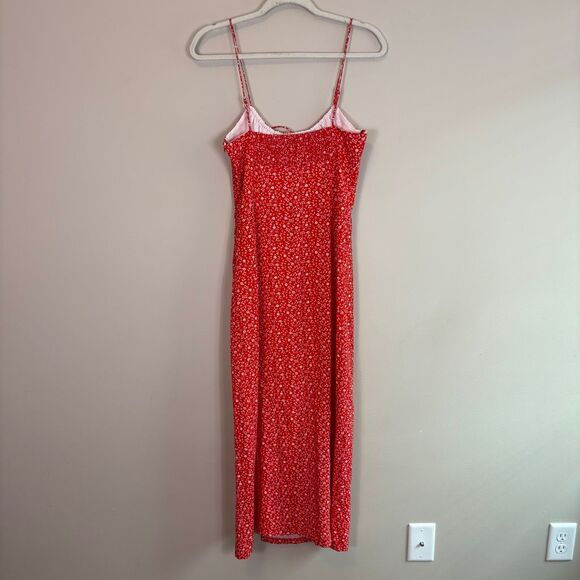 Zara Red with White Floral Print Midi Dress with Slit Side Size Medium - Picture 2 of 9